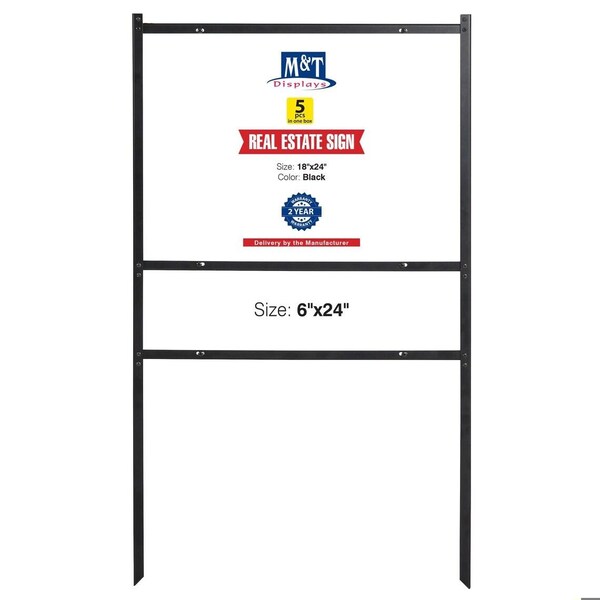M&T Displays Real Estate Yard Sign, Open House Sign, Landscape 24x18 Inch 42 Tall Black Metal-5 Pack URESB0H124X9005 - main