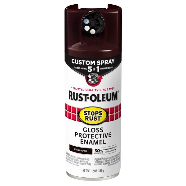 Rust-Oleum Spray Paint, Kona Brown, Gloss, Solvent, 12 oz 376903 - main