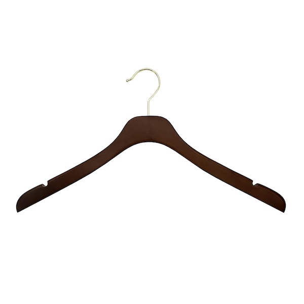 Nahanco 17in Low Gloss Mahogany Wooden SlimLine Jacket Hanger w/ Gold Hook, 25PK SL23317GH - main