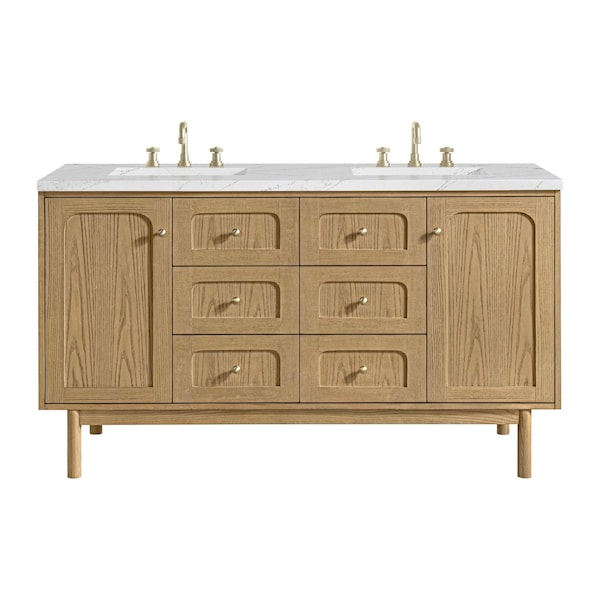 James Martin Vanities Laurent 60'' D Vanity, Light Natural Oak, w/ Ethereal Noctis Quartz Top w/FreePower Wireless Charger 545-V60D-LNO-FENC - main