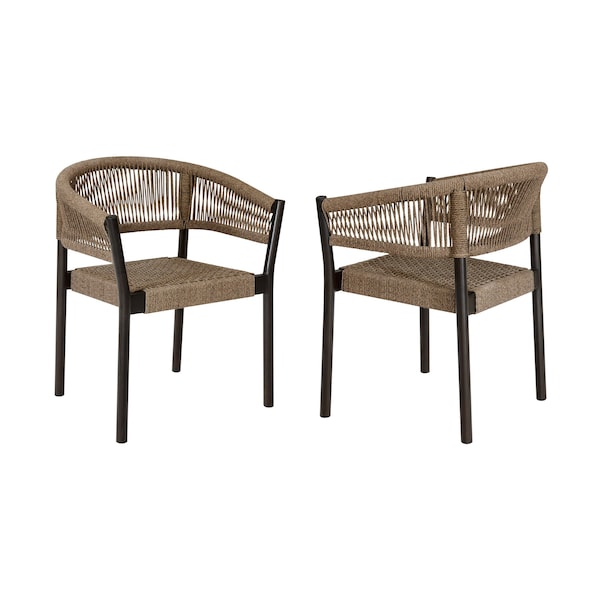 Armen Living Doris Outdoor Patio Dining Chair in Dark Eucalyptus Wood with Truffle Rope - Set of 2 LCDOSITRU - main