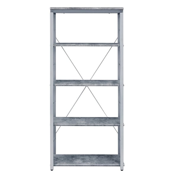 Homeroots 54" Gray And Silver Metal and Wood Four Tier Etagere Bookcase 486307 - main