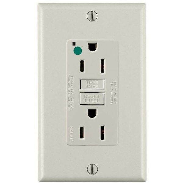 Leviton GFIRcptcl, 15A, 125VAC, Almnd, Polycarb GFNT1-HGT - main