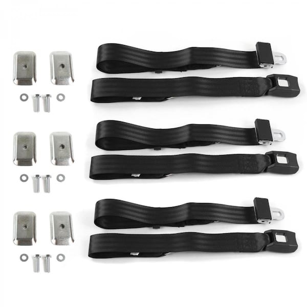 Geared2Golf Black Lap Bench Seat Belt Kit with Bracketry for 1967-1979 Ford Truck Standard 2 Point - 3 Belts GE2253054 - main