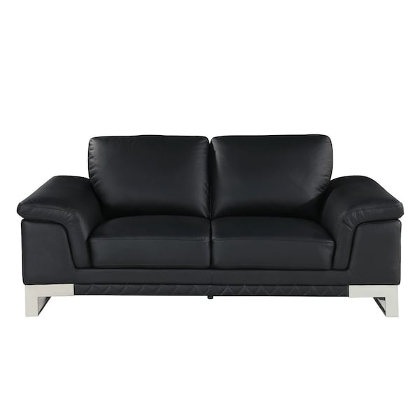 Homeroots 73in Black and Silver Italian Leather Loveseat 720504 - main