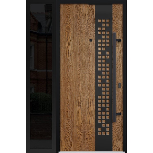 Vdomdoors Steel Door Deux 6678 Natural Oak Sidelight Exterior Window Sidelite Entry Door Painted W36+12xH80 L DEUX6678EXD-OAK-W36+12 X H80-LH-I - main