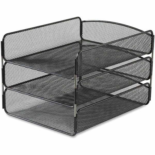 Safco Letter Tray, Black, Steel, 9 1/4 in W, 11 3/4 in L, 8 in H, 3 Number of Compartments 3271BL - main
