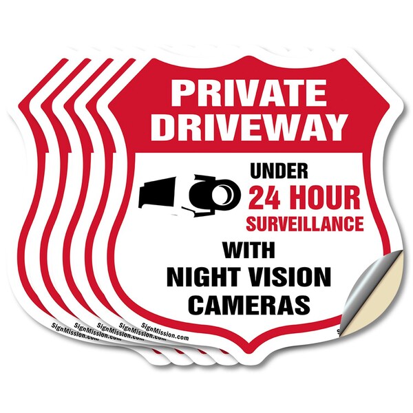 Signmission Private Driveway Shield Sign Under 24 Ho, 6 inch X 6 inch, Vinyl Decal, 5PK SHI-D-5PACK-6-437 - main