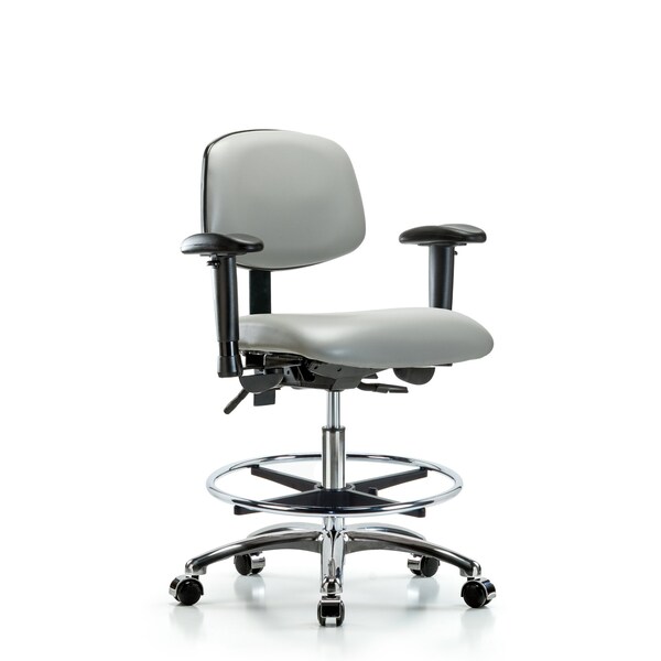 Blue Ridge Ergonomics Medium Bench Chair Chair, Vin, Med Ben, CF Cast, Dov, Adjustable Arms, 22" to 29" Height, Vinyl, Dove BR-VMBCH-CR-T1-A1-CF-CC-8567 - main