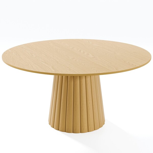 Homeroots 60" Brown Solid Wood Pedestal Base Round Top Dining Table 721014 - main