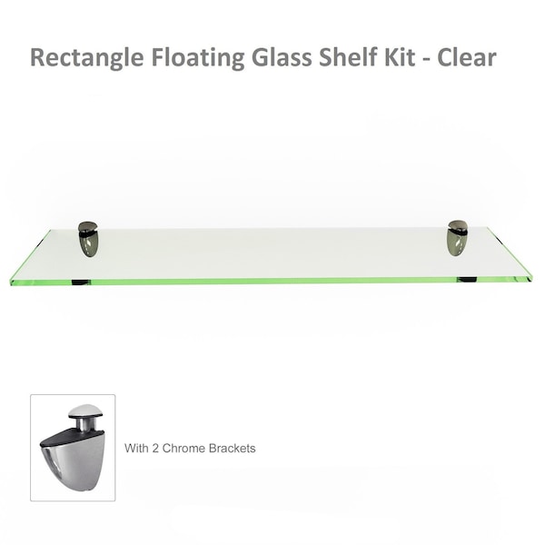 Fab Glass And Mirror Bathroom Shelf 4-3/4in x 30in- 3/8in Thick Tempered Glass Shelf with 2 Free Chrome Brackets an GS-434x30CLR - main