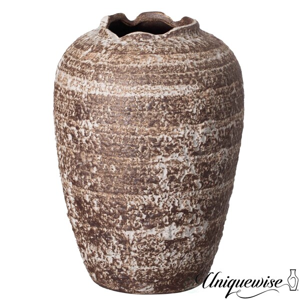 Uniquewise 7-inch Rustic Broken Rim Vintage-Inspired Vase Decorative Ceramic Pottery for Home Decor Accent QI004786 - main