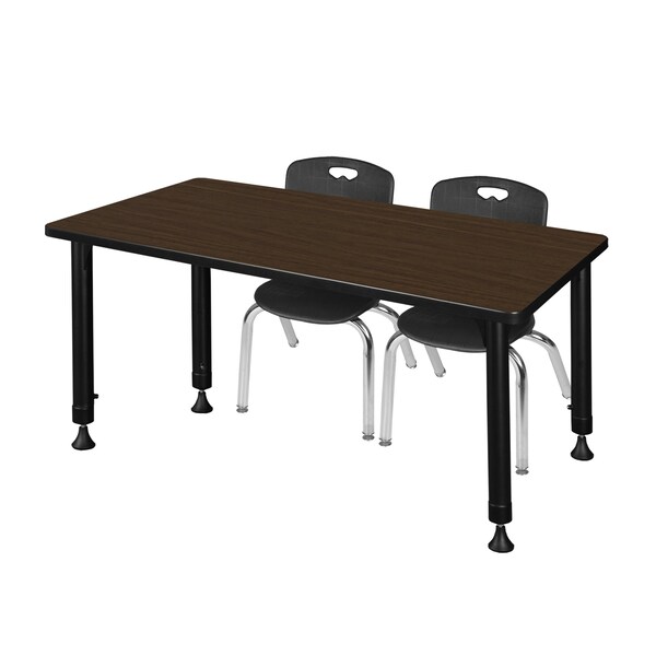 Regency Kee Adjustable Classroom Table W/ 2 Andy Stack Chairs, 48 in W, 24 in L, Neo Walnut MT4824NWAPBK45BK - main
