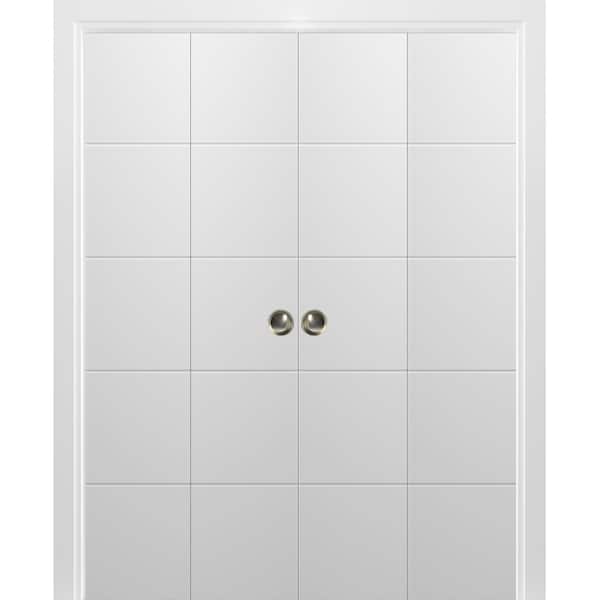 Sartodoors Sliding Closet Double Bi-fold Doors, Planum 0770 Painted White Matte, Sturdy Tracks Moldings Trims PLANUM0770DBF-WS-72 x 84 (4* 18x84) - main