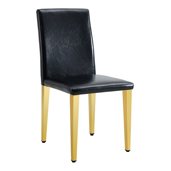 Homeroots Set of Four Black and Gold Faux Leather and Metal Dining Side Chairs, 4PK 719654 - main