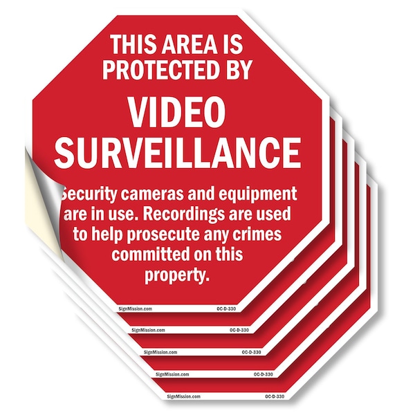Signmission This Area Is Protected by Video Sur, 4 inch X 4 inch, Vinyl Decal, 5PK OC-D-5PACK-4-330 - main