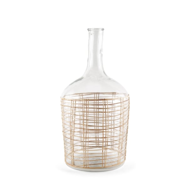 Homeroots 20" Clear And Natural Glass Round Floor Vase With Wrapped Rattan 608578 - main