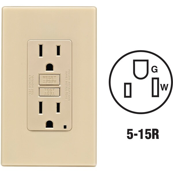 Leviton SmartlockPro Self-Test 15A Ivory Residential Grade 5-15R GFCI Outlet with Screwless Wall Plate C51-GFNT1-0PI - main