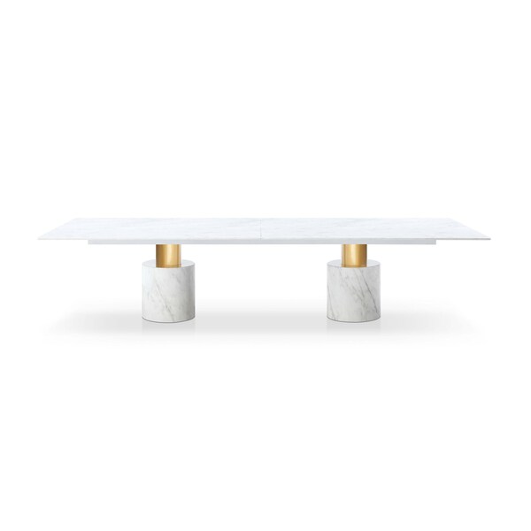 Homeroots 180" White and Gold Marble and Steel Double Pedestal Base Dining Table 722446 - main