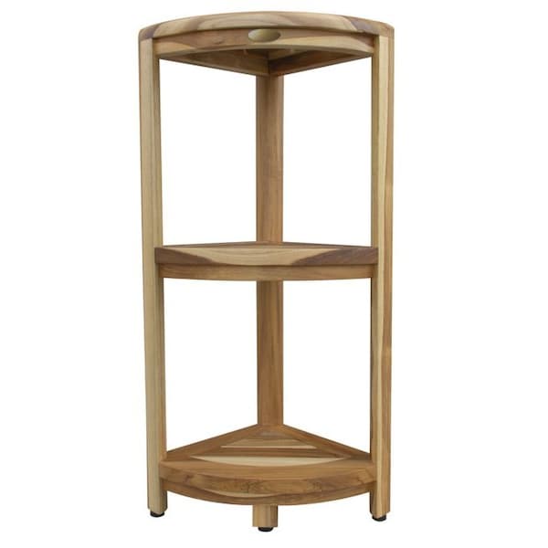 Homeroots 33" Natural Teak Corner Shower Bench With Shelf 376737 - main
