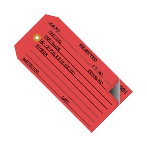 Box Packaging 2 Part Inspection Tag Rejected No 5 4-3/4L x 2-3/8W Red 500/Pack G21021 - main