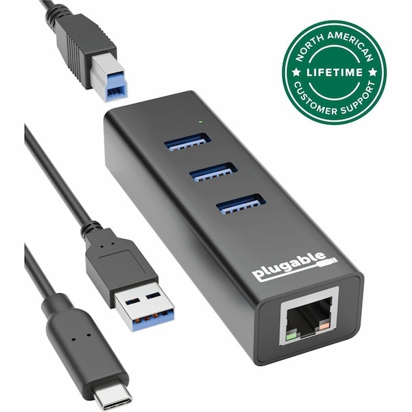 Plugable Technologies USB HUB WITH ETHERNET, 3 PORT USB 3 BUS POWERED HUB WITH GIGABIT ETHERNET COMPAT USB3-HUB3ME - main