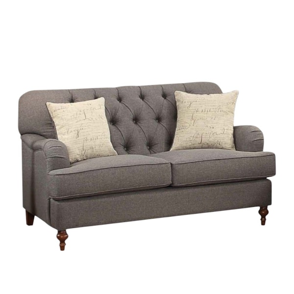 Homeroots 61in Dark Gray And Brown Linen Curved Loveseat and Toss Pillows 515694 - main
