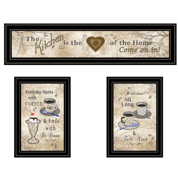 Homeroots Set Of Three Love of Nature Kitchen Black Framed Print Kitchen Wall Art, 3PK 406683 - main