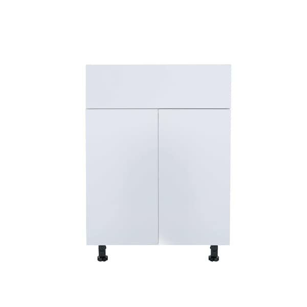 Cambridge Radiance 24 in. W x 24 in. D x 34.5 in. H Ready to Assemble Slab Base Kitchen Cabinet in White Gloss SA-B24-WG-KIT - main