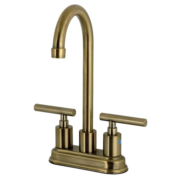 Kingston Brass Double-Handle 4" Centerset Bar Faucet, Antique Brass KB8493CML - main