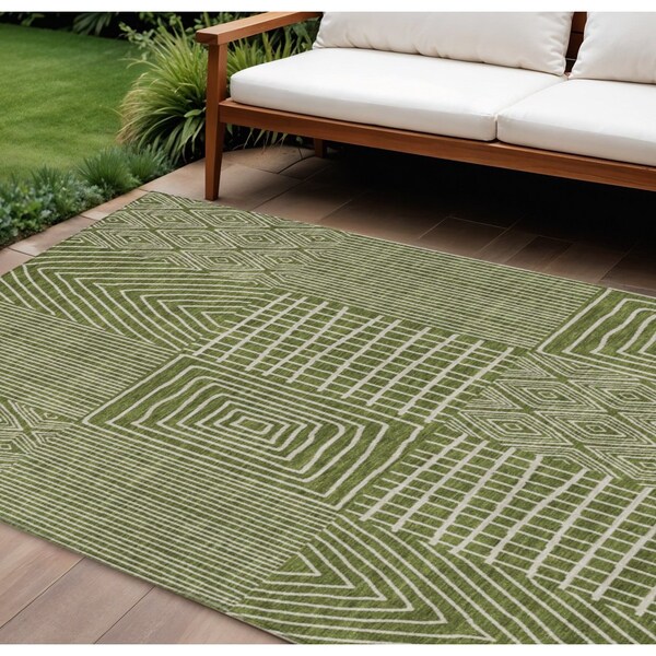 Homeroots 9' X 12' Olive Green And Beige Geometric Washable Indoor Outdoor Area Rug 596960 - main