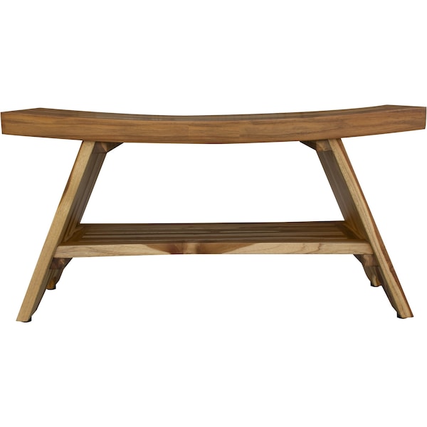 Homeroots 35" Teak Rectangular Shower Outdoor Bench With Shelf In Natural Finish 376730 - main