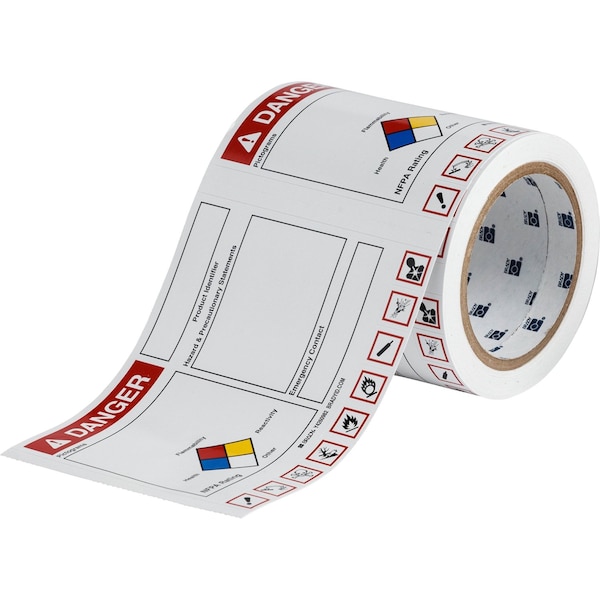 Brady GHS DANGER Write-On Label, 4in H x 6.0in W x .004in D, Vinyl, 100PK 148805 - main