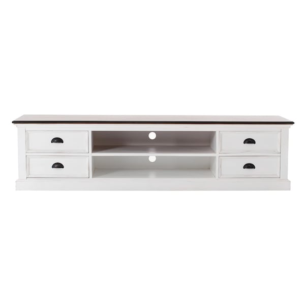 Homeroots 71in Distressed White and Brown Wood Entertainment Unit with Four Drawers 397709 - main