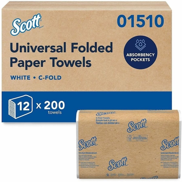 Scott Scott Essential C-Fold Paper Towels, 1 Ply, 200 Sheets, White, 12 PK 01510 - main
