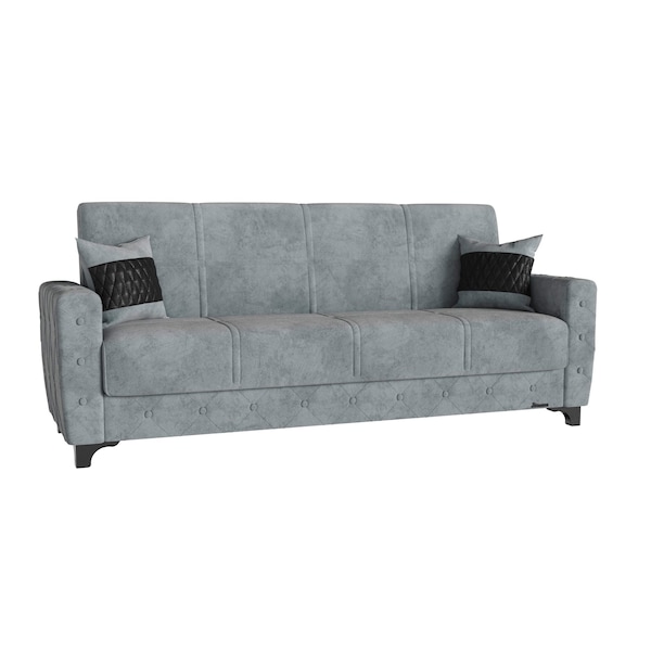 Homeroots 89" Gray Microfiber Sleeper Sofa And Toss Pillows With Brown Legs 607159 - main