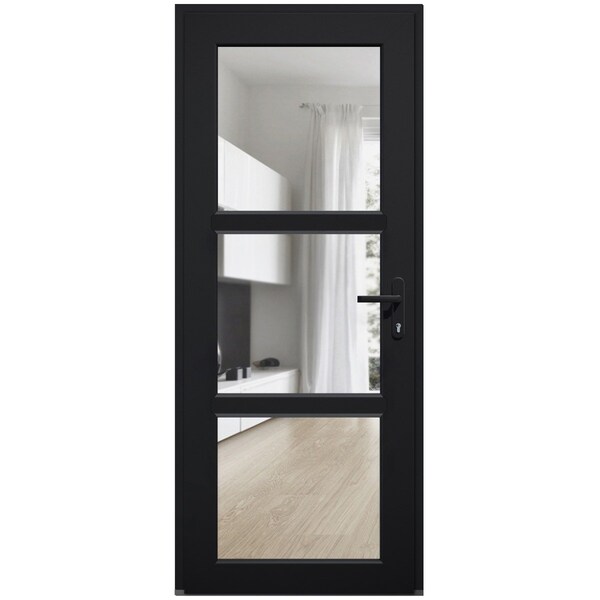 Vdomdoors Front Exterior Prehung FiberGlass Door Clear Glass See-through / Manux 8555 Matte Black Clear Glass MANUX8555EXD-BLK-W36 x H80-RH - main