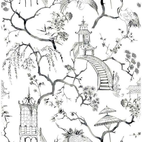 A-Street Prints Serena Charcoal Chinoiserie Wallpaper 4120-26809 - main