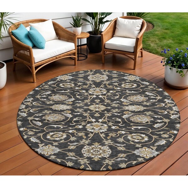 Homeroots 8' Black Brown And Ivory Round Moroccan Washable Indoor Outdoor Area Rug 605147 - main