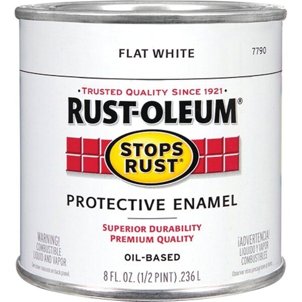 Rust-Oleum Stops Rust Enamel Paint, Oil, Flat, White, 0.5 pt, Can, 50 to 110 sq-ft/qt Coverage Area 7790730 - main