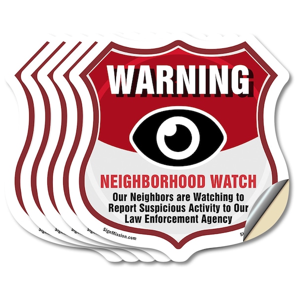 Signmission Neighborhood Crime Watch Shield Sign War, 4 inch X 4 inch, Vinyl Decal, 5PK SHI-D-5PACK-4-387 - main
