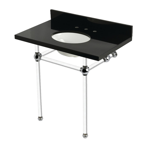 Kingston Brass 36" Black Granite Console Sink with Acrylic Legs, 8-Inch, 3-Hole, Black Granite/Polished Chrome KVPK36KA1 - main