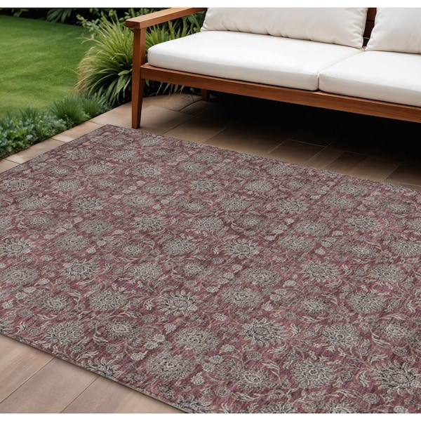 Homeroots 8' X 10' Merlot Gray And Taupe Floral Washable Indoor Outdoor Area Rug 582287 - main