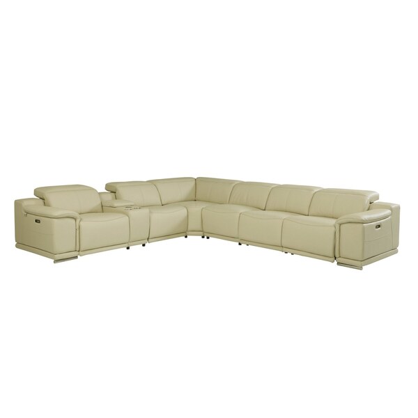 Homeroots Beige Italian Leather Power Reclining U Shaped Seven Piece Corner Sectional With Console 476593 - main