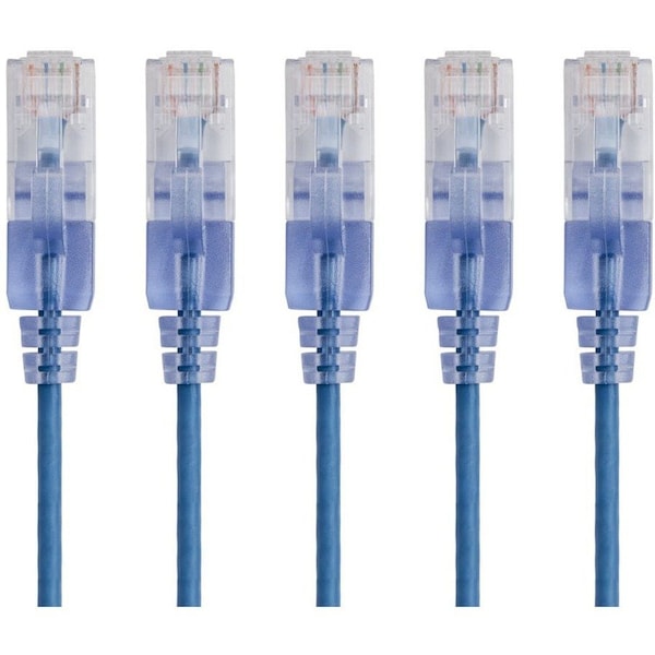 Monoprice Slim Cat6A Cable, 5 Pack, 3 ft.Blue 15130 - main