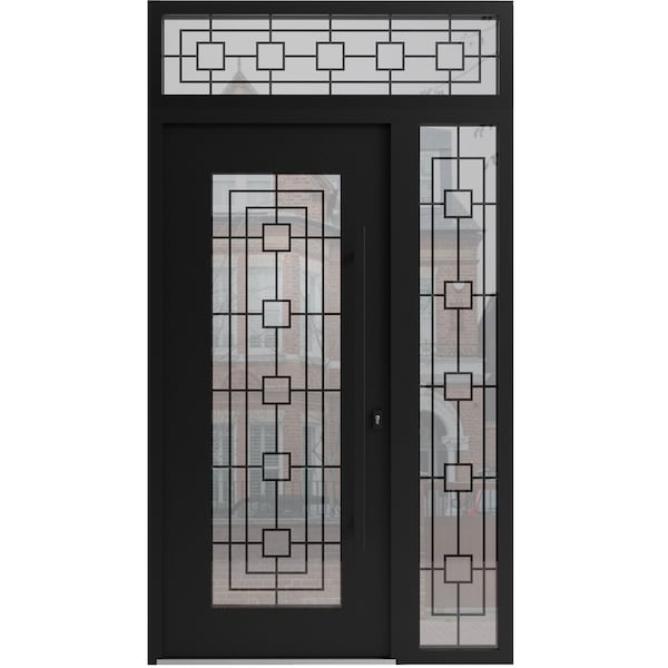 Vdomdoors Aluminum Door Iron 1688 Black Entry Steel Metal Classic Painted 48 x 94 (36+12 x 80+14)-Right Inswi IRON1688EXD-BLK-W36+12xH80+14-RH-I - main