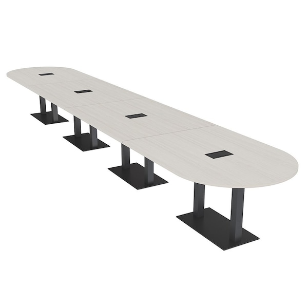 Skutchi Designs Racetrack Conference Table With Power Unit, 48 in W, 240 in L, Ivory HAR-RAC-48X240-DOU.BK-K458-EBLK - main