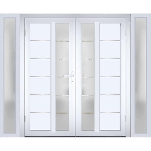 Vdomdoors Front Exterior Prehung Metal-Plastic Double Doors / MANUX 8088 White Silk / 2 Sidelites Exterior Wi MANUX8088DEXD-WS-RH-W12+72+12xH80 - main