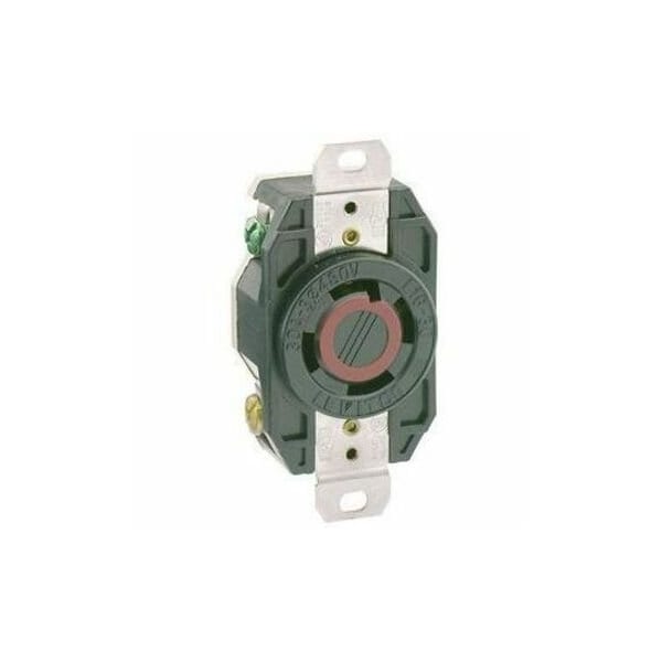 Leviton Flanged Locking Receptacle, L16-30R, 30 A, 480V AC, Three Phase, 3 Pole, Flush Mount, Black 2730 - main