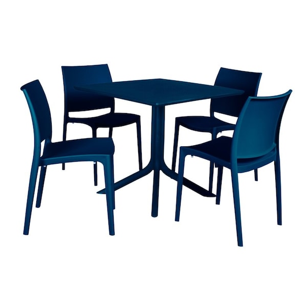 Niche Terrace Plastic Indoor/Outdoor 31.5 in Square Table, Coastal Navy, 4 Terrace Plastic Stacking Chairs TOB3131NV41NV - main